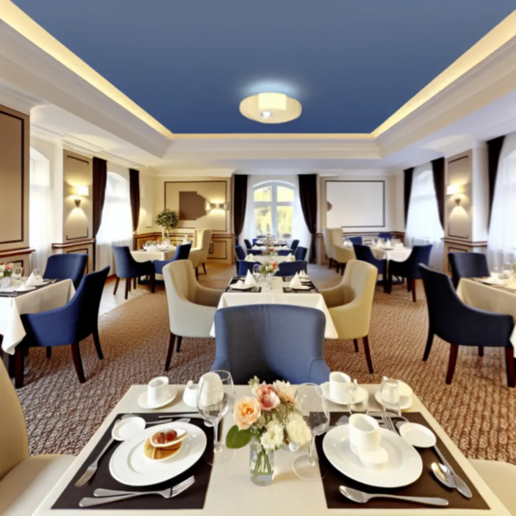 Przytulna restauracja hotelowa przygotowana na śniadanie