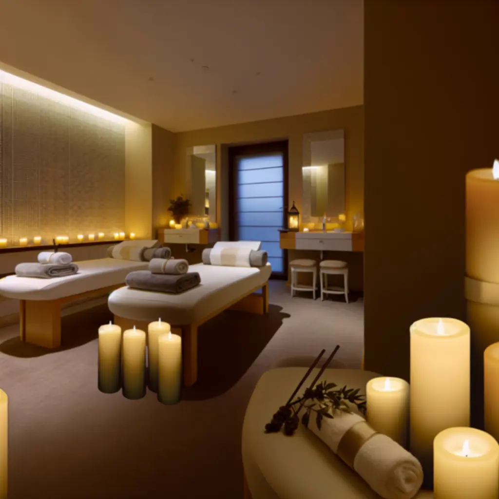 Strefa spa z leżakami i nastrojowym oświetleniem w hotelu