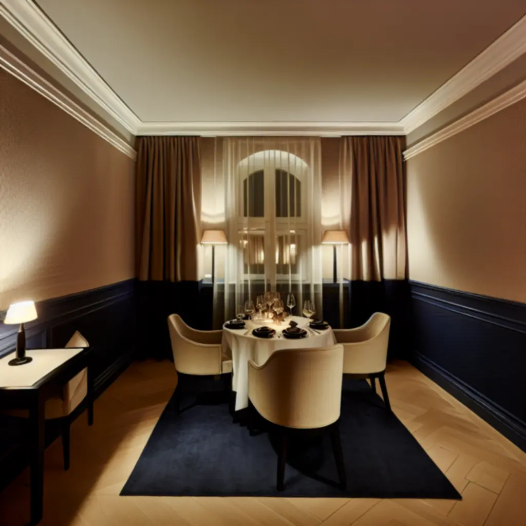Kameralna prywatna sala restauracyjna przygotowana na elegancką kolację