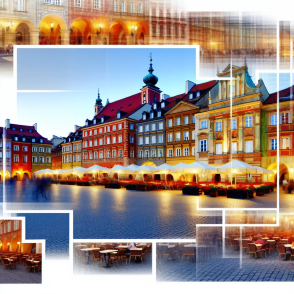 Panorama kolorowych kamienic warszawskiego Starego Miasta w słoneczny dzień